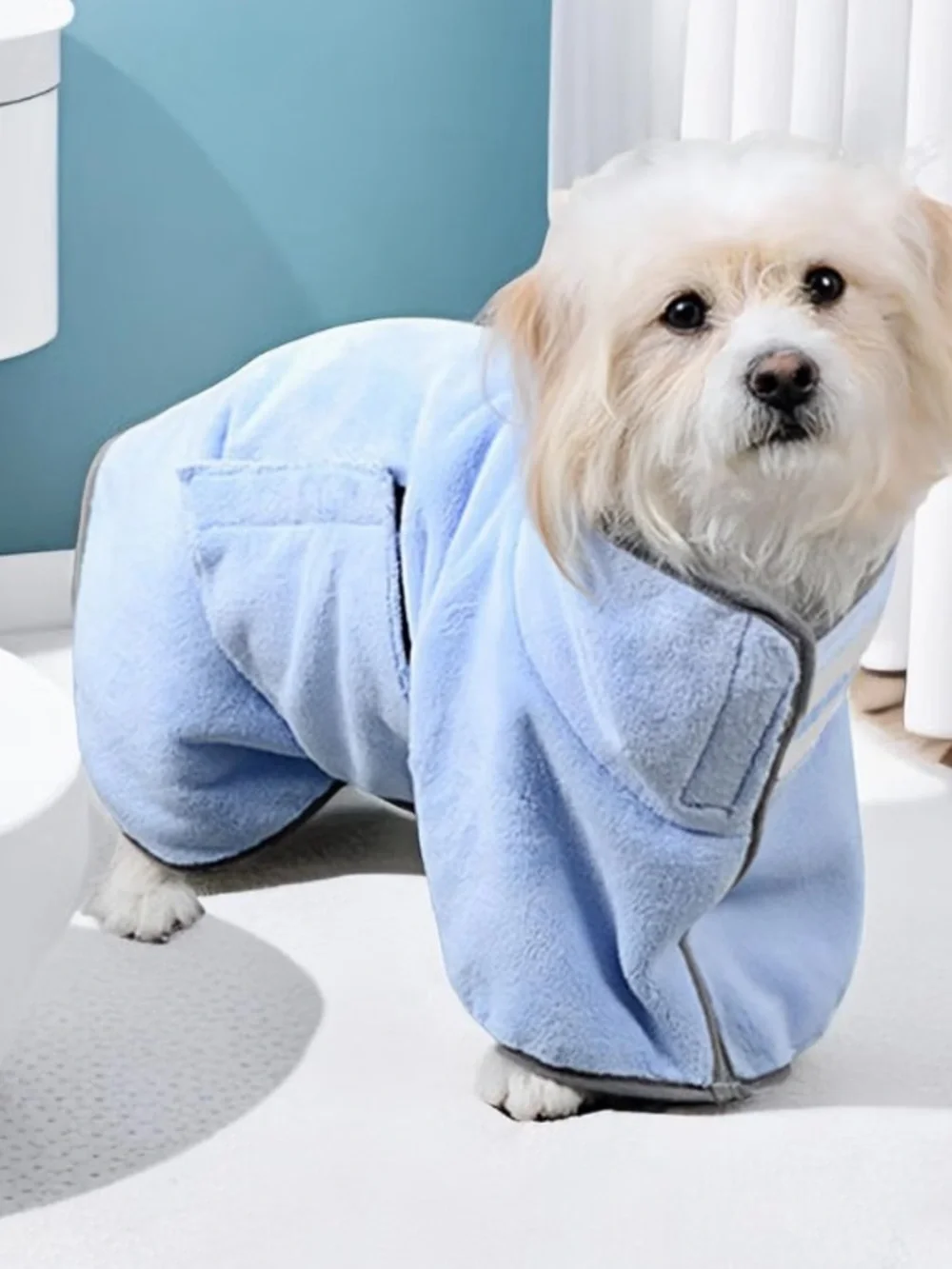 Light Blue Microfiber Dog Drying Coat - Gentle Absorbent Pet Towel-NWOT